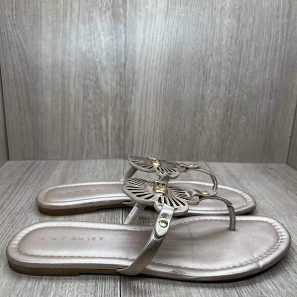 Coach G5059 Julia Sandals Women Sz 8B Flat Thong Metallic Leather Champagne Gold - Picture 1 of 13